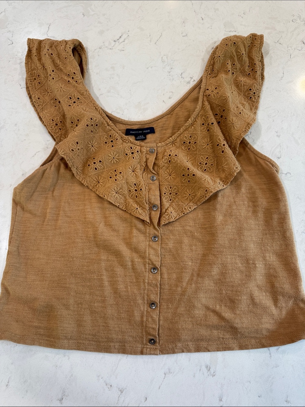 American Eagle Outfitters Tan Eyelet Ruffle Camisole